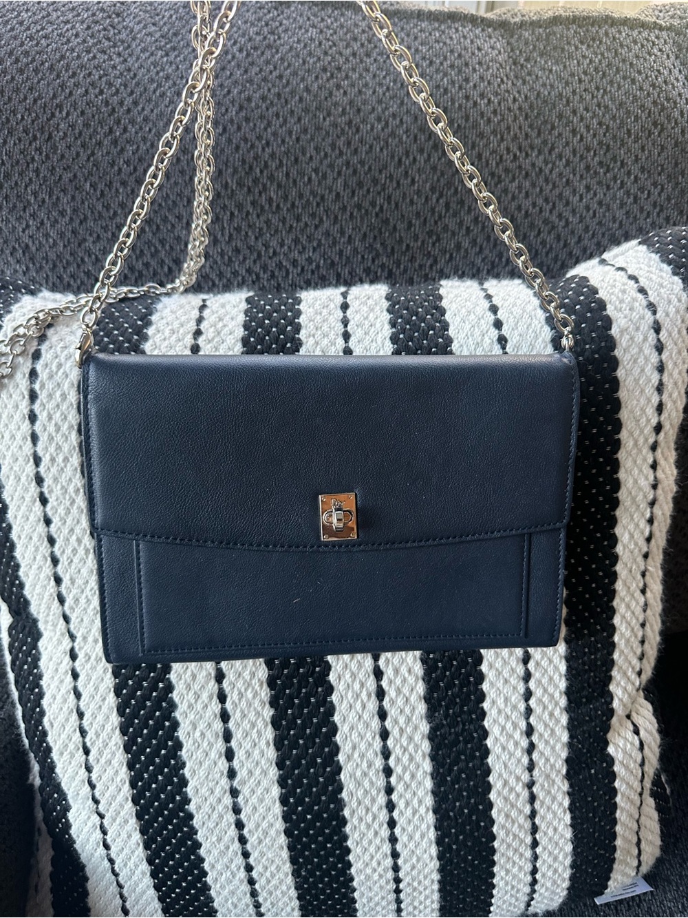 Dior Navy Leather Chain Crossbody Bag with Silver Hardware